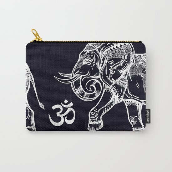 Elephants Pattern on Black Carry-All Pouch