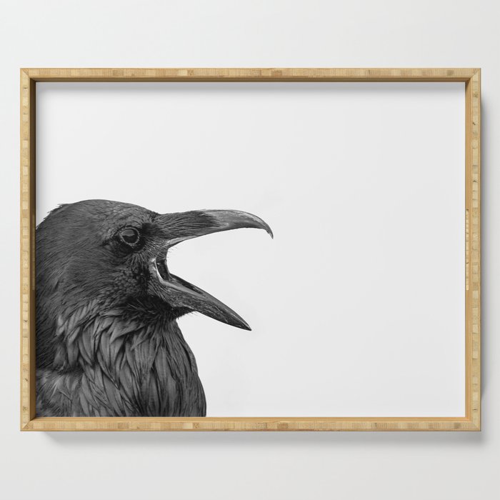 Raven - Black and White Bird Photography Serving Tray