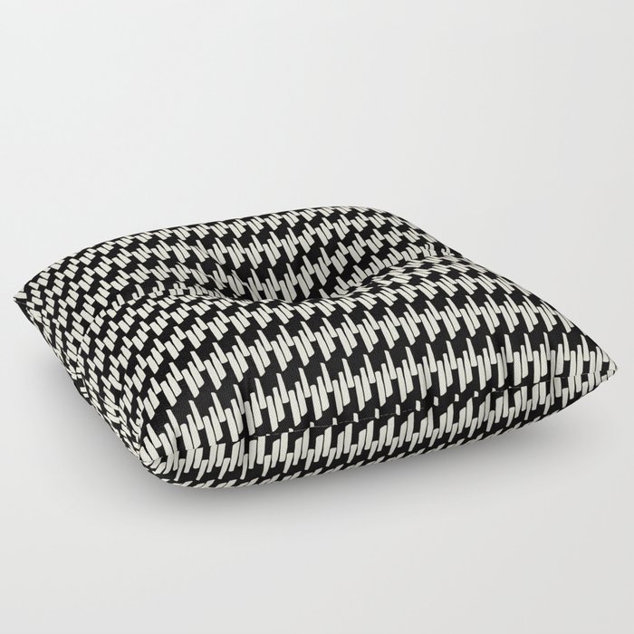 Modern Ink Weave Ikat Mudcloth Pattern in Black and Almond Cream Floor Pillow