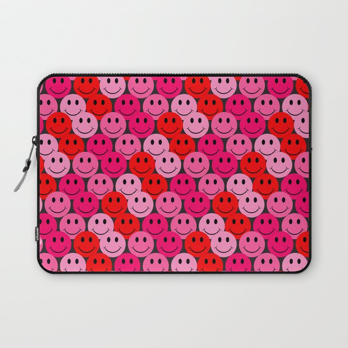 Preppy Room Decor - Pink Red Smiley Face Repeat Pattern Design Laptop Sleeve