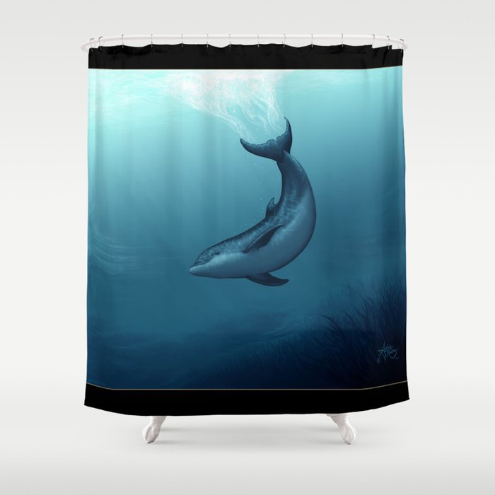 "Siren of the Blue Lagoon" by Amber Marine ~ Dolphin Art, Digital Painting, (Copyright 2015) Shower Curtain