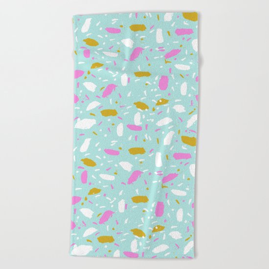 Terrazo mint pastel pink cute trendy modern abstract art painting painterly boho dorm college Beach Towel