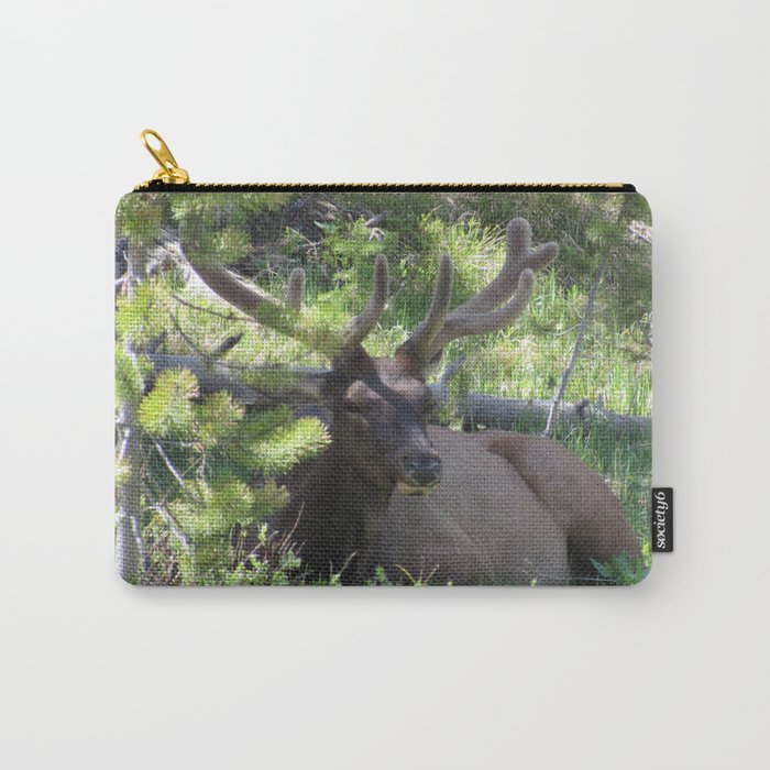 Buck Elk Deer With Velvet Horns at Yellowstone National Park Carry-All Pouch