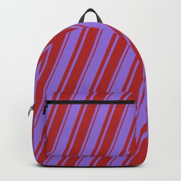 [ Thumbnail: Purple and Red Colored Lines/Stripes Pattern Backpack ]