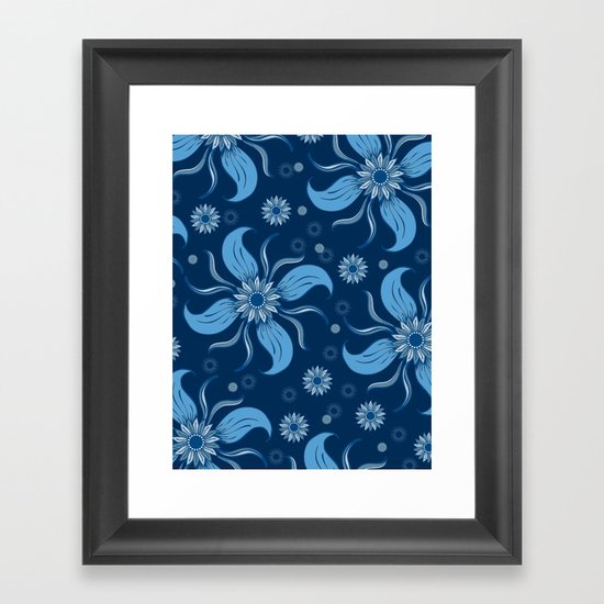 Floral Obscura Dark Blue Framed Art Print