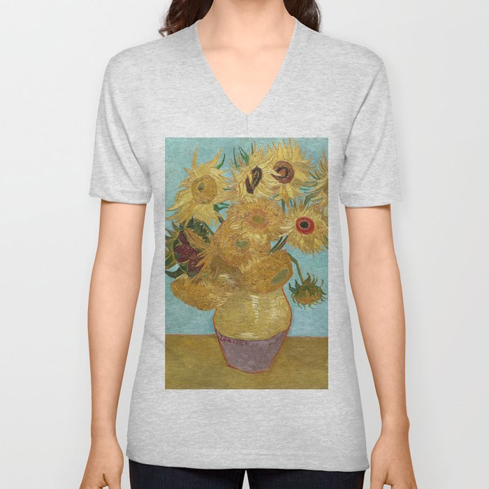 Vase with Twelve Sunflowers V Neck T Shirt