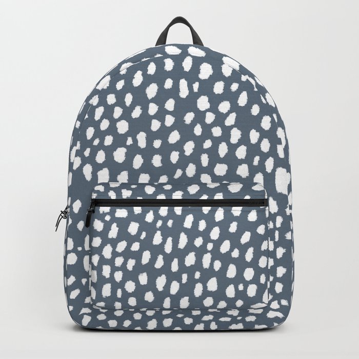 Handmade polka dot brush spots (white and slate gray/blue) Backpack