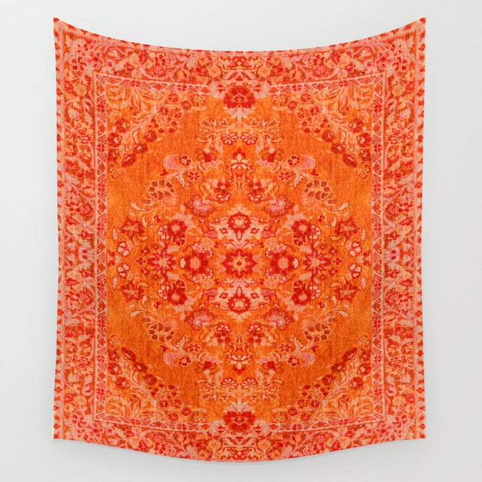 Orange Bohemian Oriental Heritage Traditional Vintage Moroccan Style Wall Tapestry