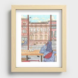 Pigeon coffeeshop - gouache illustration Recessed Framed Print