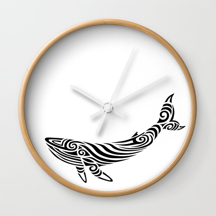 Humpback Whale tattoo tribal stylised maori koru design Wall Clock