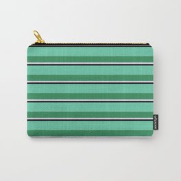 [ Thumbnail: Aquamarine, Sea Green, Lavender, and Black Colored Striped/Lined Pattern Carry-All Pouch ]