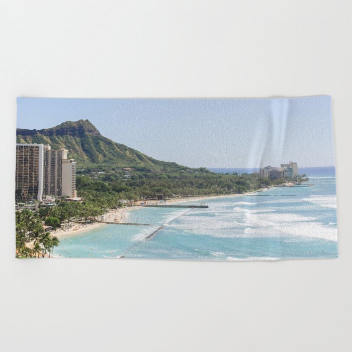 Waikiki Beach & Diamond Head View Photography Beach Towel