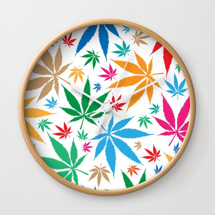 marijuana leaf color pattern Wall Clock