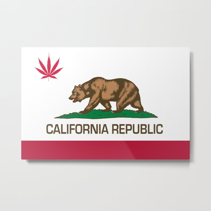California Republic state flag with red Cannabis leaf Metal Print