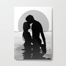 Lovers Black and White Metal Print