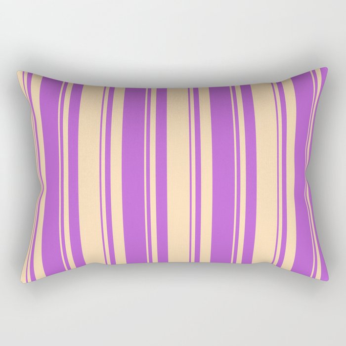 Tan & Orchid Colored Stripes Pattern Rectangular Pillow