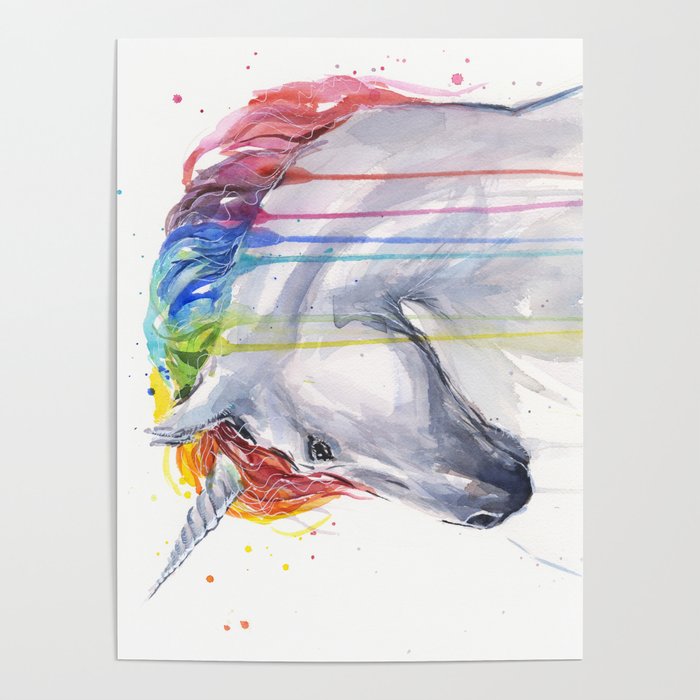 Rainbow Unicorn Watercolor Poster