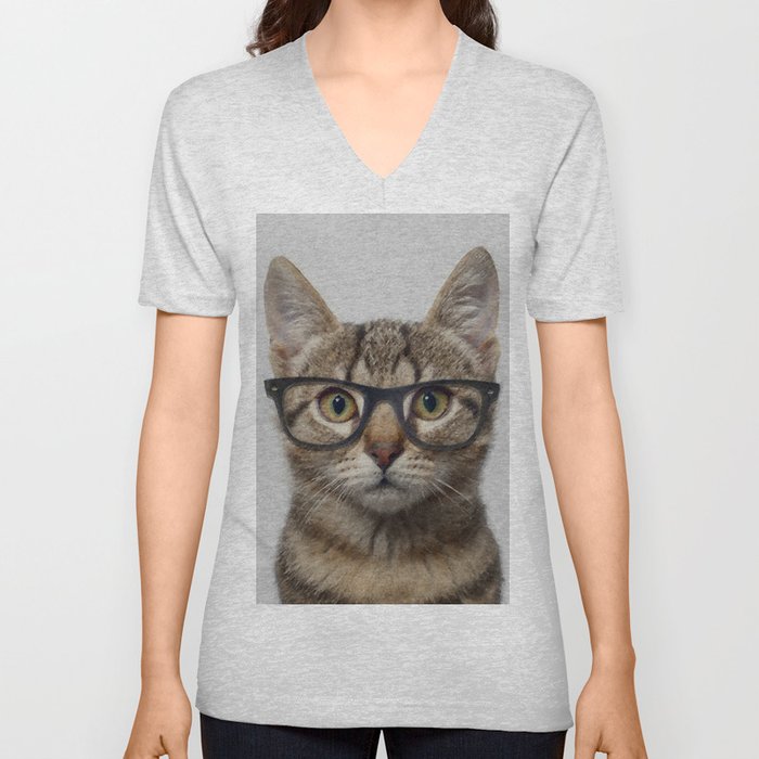 Geek cat V Neck T Shirt