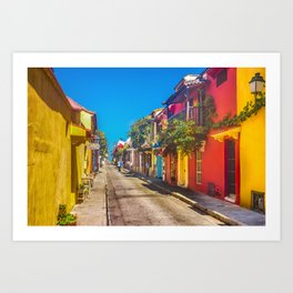 Traditional Street in Cartagena de Indias, Colombia Art Print