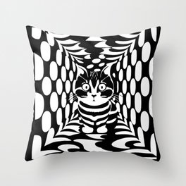 Psychedelic Black And White Aesthetic With Cat  Throw Pillow