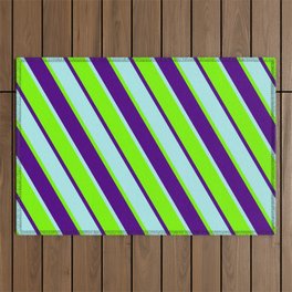 [ Thumbnail: Turquoise, Green, and Indigo Colored Lines/Stripes Pattern Outdoor Rug ]