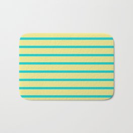 [ Thumbnail: Dark Turquoise & Tan Colored Lined Pattern Bath Mat ]