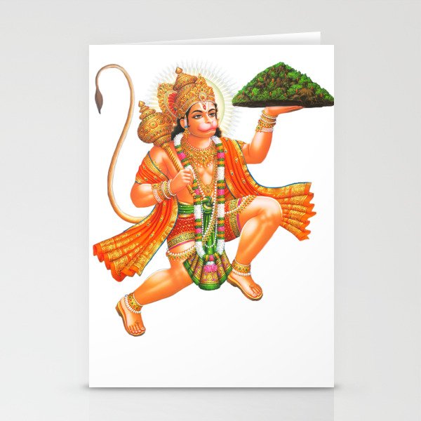 Lord Hanuman carrying Sanjivani Mountain Stationery Cards