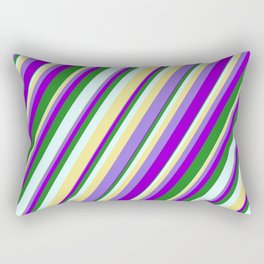[ Thumbnail: Vibrant Tan, Purple, Dark Violet, Forest Green & Light Cyan Colored Stripes Pattern Rectangular Pillow ]