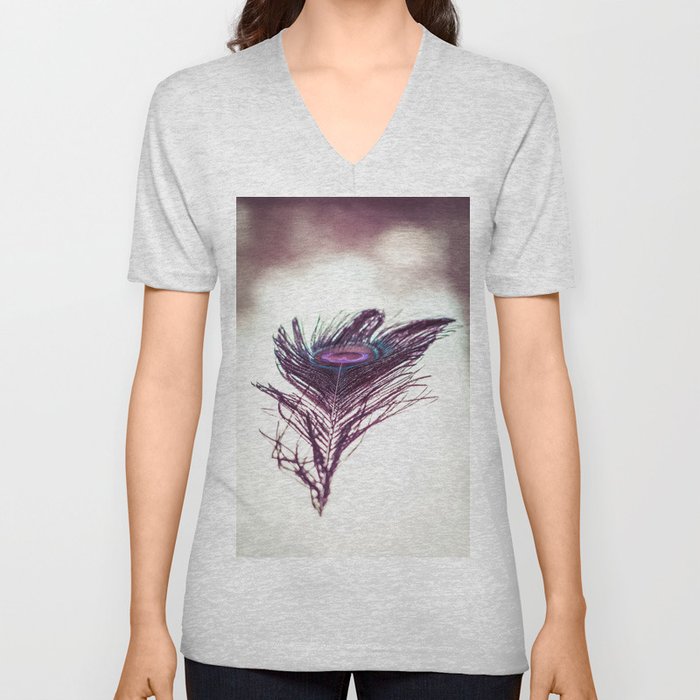 Peacock Feather V Neck T Shirt