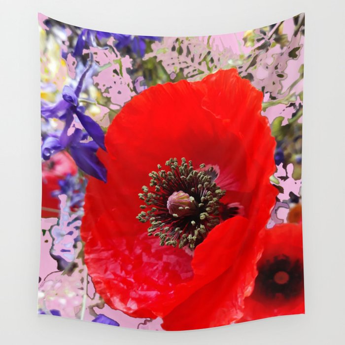 Poppy and wildflowers fresh summer arrangement Wall Tapestry