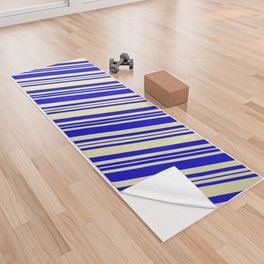 [ Thumbnail: Pale Goldenrod & Blue Colored Lines/Stripes Pattern Yoga Towel ]