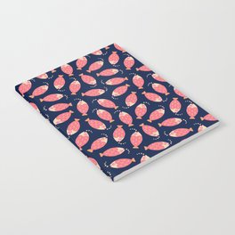 TOSSED SWIMMING FISH in PINK AND SAND ON DARK BLUE Notebook