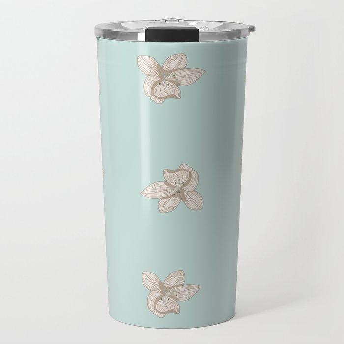 White Lily Watercolor Flower on Mint Green Travel Mug