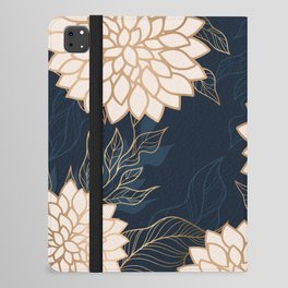 Floral Aesthetic in Navy, Ivory and Gold iPad Folio Case
