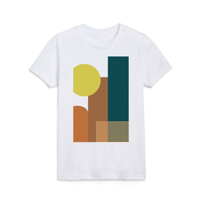 Shapes and Lines in Earthy Teal, Yellow, and Tan Kids T Shirt