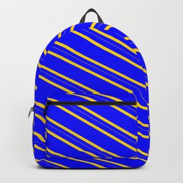 [ Thumbnail: Blue and Yellow Colored Lines Pattern Backpack ]