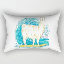 Llama surfing watercolor painting Rectangular Pillow
