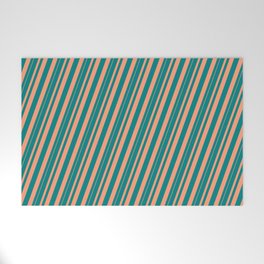 [ Thumbnail: Teal and Light Salmon Colored Pattern of Stripes Welcome Mat ]