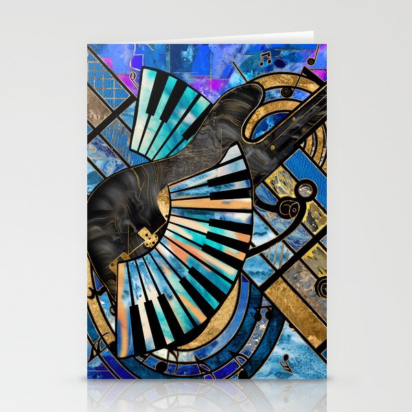 Abstract Guitar and Keys Art Collage Mixed Textures Stationery Cards