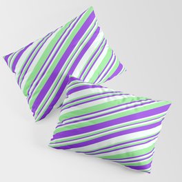 [ Thumbnail: Purple, Mint Cream & Light Green Colored Striped Pattern Pillow Sham ]