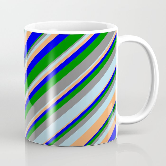 Colorful Blue, Green, Grey, Light Blue, and Brown Colored Stripes Pattern Coffee Mug