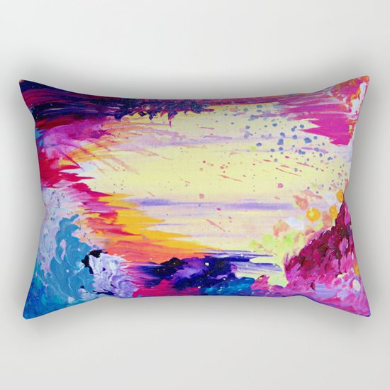 IN TIMES OF CHAOS - Intense Nature Abstract Acrylic Painting Wild Rainbow Volcano Waves Fine Art Rectangular Pillow