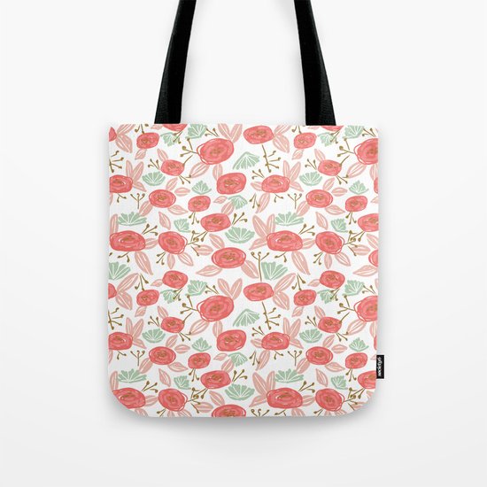 Spring Blooms summer garden nature painting pink pastel orange children kids florals flowers art Tote Bag