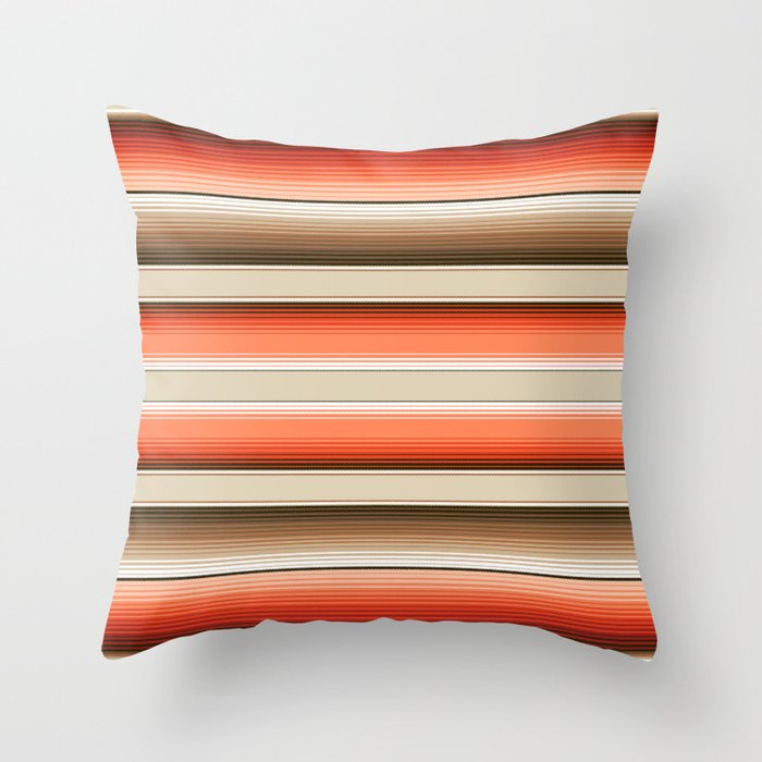 Navajo White, Burnt Orange and Brown Southwest Serape Blanket Stripes Throw Pillow