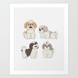 Cute Shih Tzu Dog Drawing Pattern Art Print