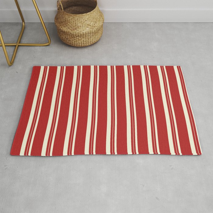 Red and Beige Colored Lined Pattern Rug