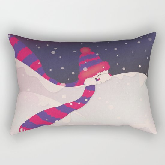Christmas Peekaboo Snowman II - Blue Violet Snowy Background Rectangular Pillow