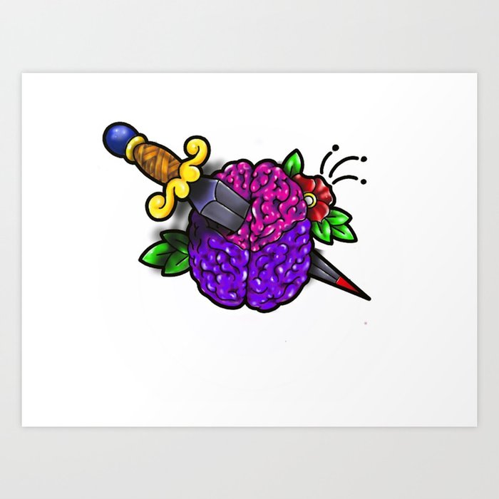 Headache  Art Print | Drawing, Digital, Headache, Drain, Knife, Flowers, Red-flower