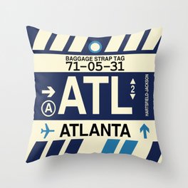 ATL Atlanta • Airport Code and Vintage Baggage Tag Design Throw Pillow