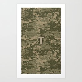 Personalized T Letter on Green Military Camouflage Army Design, Veterans Day Gift / Valentine Gift / Military Anniversary Gift / Army Birthday Gift  Art Print
